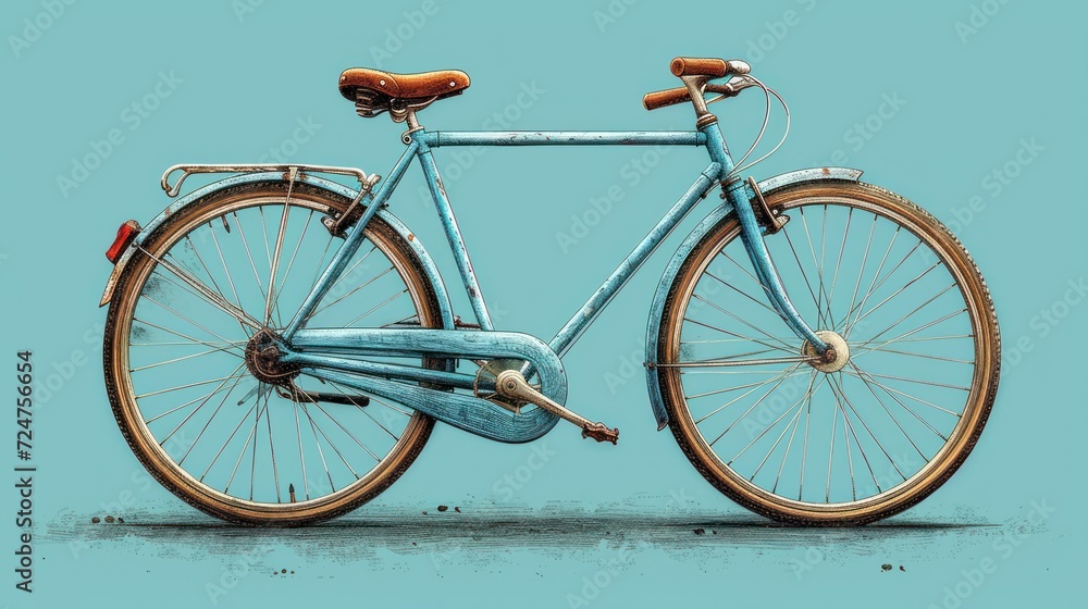  a painting of a blue bicycle with a person laying on the front wheel and a bicycle seat on the back of the bike, with a blue background of a.
