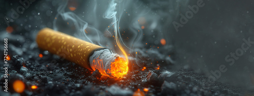Destroying, burning cigarette in ash and smoke. World No Smoking Day photo