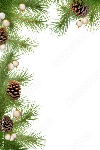 A festive Christmas tree adorned with pine cones and colorful balls. Perfect for holiday decorations and greeting cards