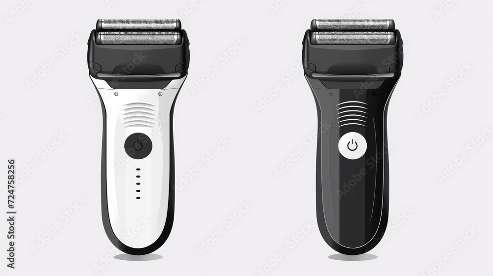 Two electric shavers placed side by side. Ideal for personal grooming and shaving needs Two electric shavers placed side by side. Ideal for personal grooming and shaving needs
