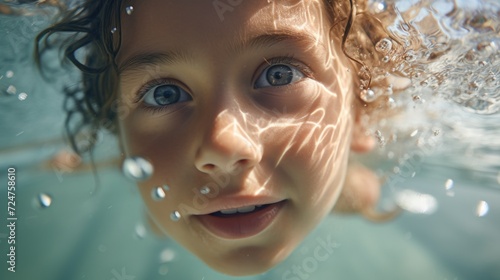 A young child swimming in a pool of water. Perfect for summer fun and water-related activities
