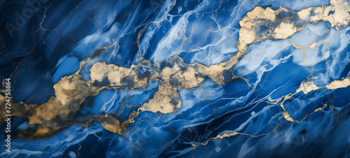 Blue ink and gold veins abstract artwork