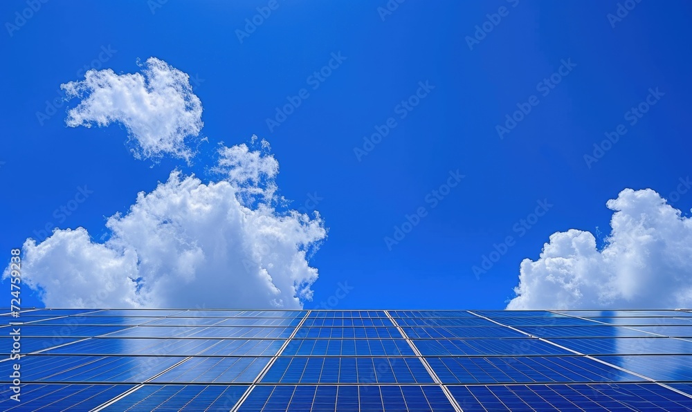 Solar panels with blue sky background. Alternative energy source. Alternative energy concept.