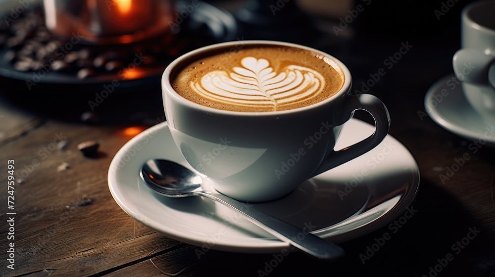 A cup of coffee sitting on top of a saucer. Perfect for coffee lovers and cafes A cup of coffee sitting on top of a saucer. Perfect for coffee lovers and cafes
