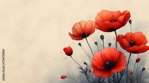  a painting of a bunch of red flowers on a white background with a black stem in the center of the picture is a painting of a bunch of red flowers on a white background.