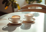 Coffee latte cups on top of a table