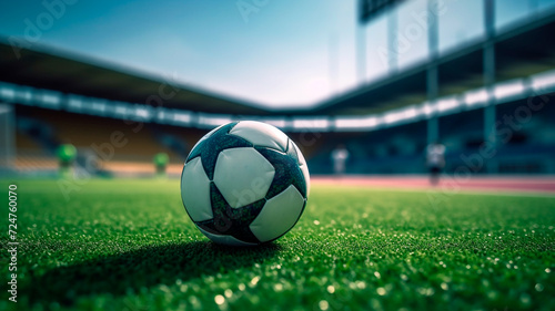 Soccer ball commands attention as it rolls across stadium grass, Generative AI © REC Stock Footage