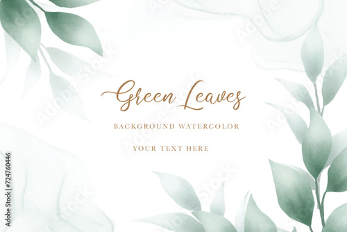 Beautiful watercolor  green leaves background 