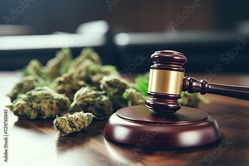 legal gavel and cannabis in courtroom photo