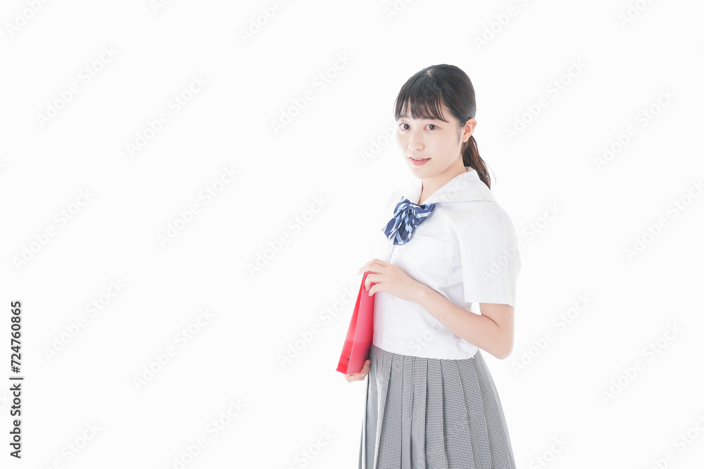 笑顔の制服を着た女子学生 笑顔の制服を着た女子学生