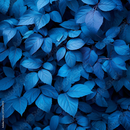 Blue plant leaves in the nature in fall season, blue background, ai technology © Rashid