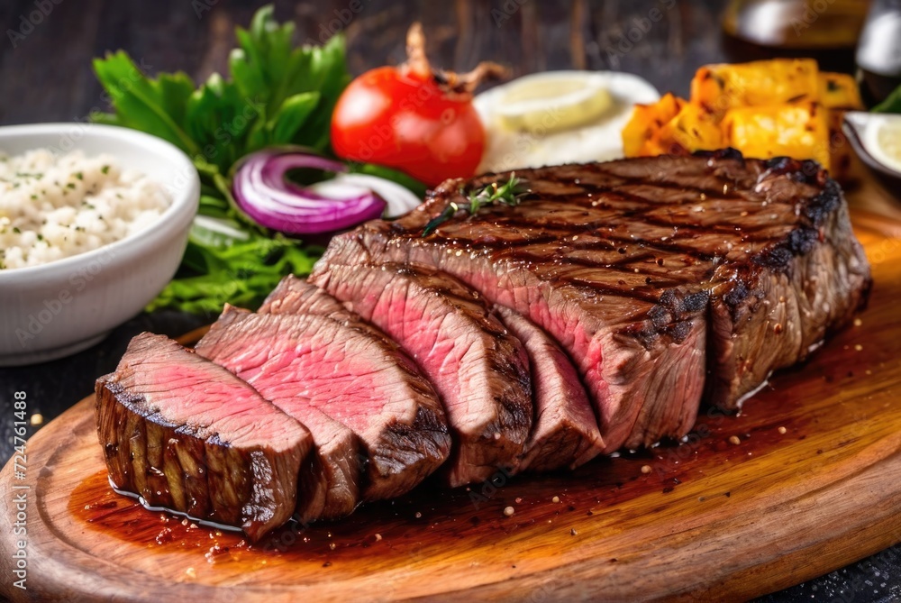 A thick sirloin steak, grilled to perfection, often served with chimichurri sauce on the side by ai generated A thick sirloin steak, grilled to perfection, often served with chimichurri sauce on the side by ai generated