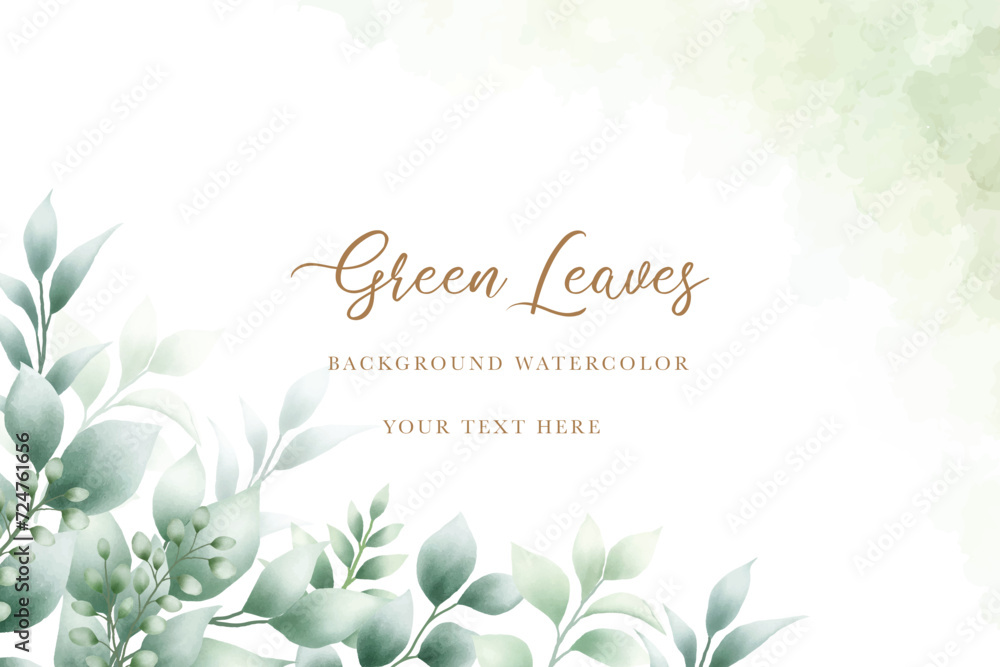 Beautiful watercolor  green leaves background 