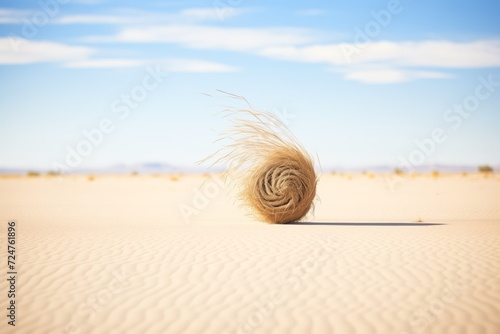 tumbleweed rolling with the wind in desert photo