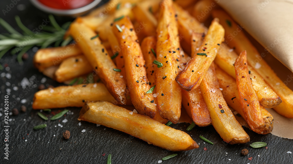 Trendy urban snacking with dynamic French Fries presentation. Shot with Sony Alpha 7R IV, styled for a modern feel, evening lighting. Tags: Urban, Trendy, Casual, Snacking. Generative AI Trendy urban snacking with dynamic French Fries presentation. Shot with Sony Alpha 7R IV, styled for a modern feel, evening lighting. Tags: Urban, Trendy, Casual, Snacking. Generative AI
