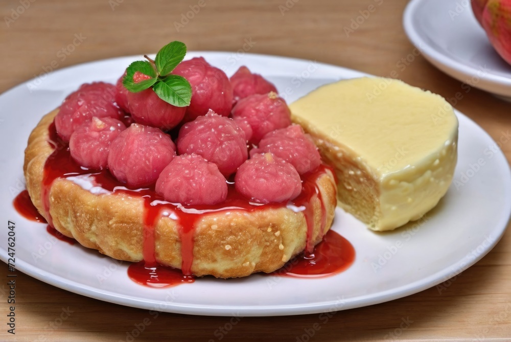 A sweet dessert made from guava fruit, sugar, butter, and dough, boiled by ai generated A sweet dessert made from guava fruit, sugar, butter, and dough, boiled by ai generated