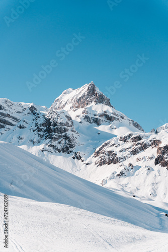 Snowy mountains with sunset, Swiss Alps, Austrian Alps, Snowy mountain peaks, ski tour, backcountry