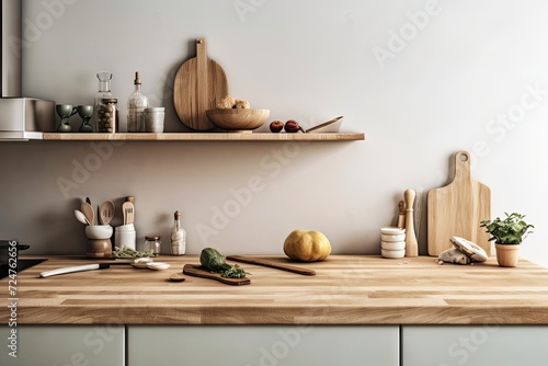 Blank space and a wooden brown board separate. Mockup used to showcase a product