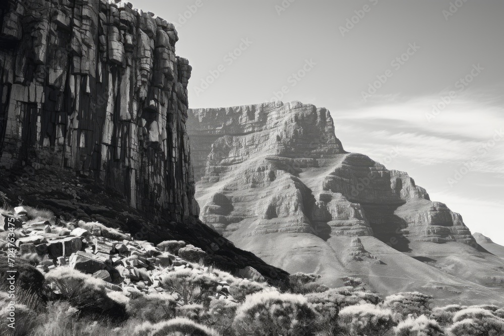 A black and white photo capturing the beauty of a majestic mountain. Perfect for adding a touch of nature to any project