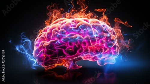 Radiant Brainpower  Abstract Illustration of a Human Brain with Energy and Innovation