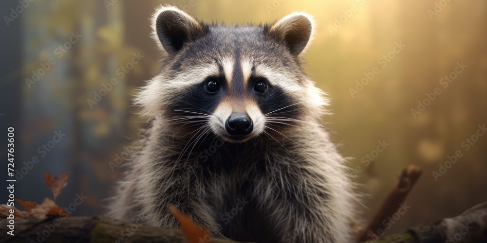 A close-up shot of a raccoon looking directly at the camera. Perfect for animal lovers and wildlife enthusiasts