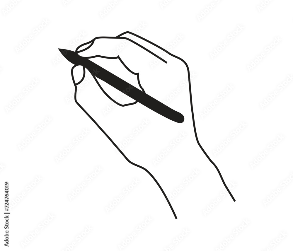 Fototapeta premium Vector continuous line drawing of hand holding pen