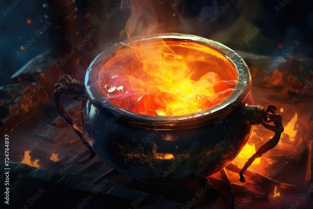 A pot on fire with flames coming out of it. Perfect for adding a touch of heat and excitement to any project A pot on fire with flames coming out of it. Perfect for adding a touch of heat and excitement to any project