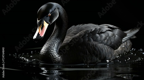 Graceful Swan: Majestic Black and White Swan Swimming in a Calm and Reflective Pond
