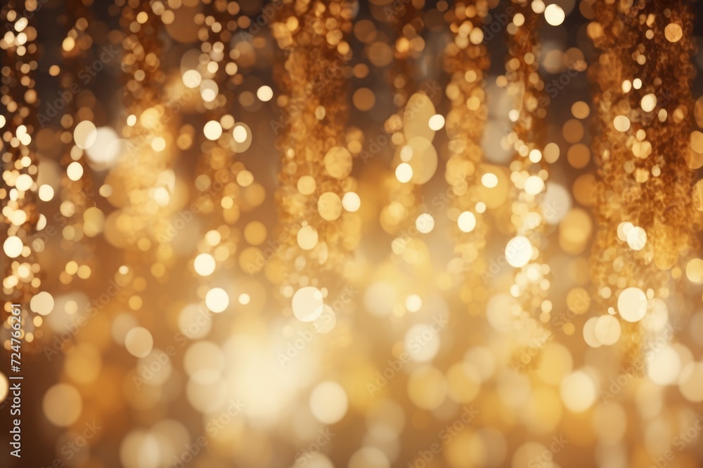 Blurry image of gold lights in a dark room. Can be used to create an atmosphere of mystery or for abstract backgrounds