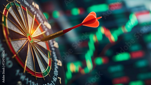 the dart is stuck on the target with stock market background, make a plan to reach your goals and success in terms of financial freedom and doing business