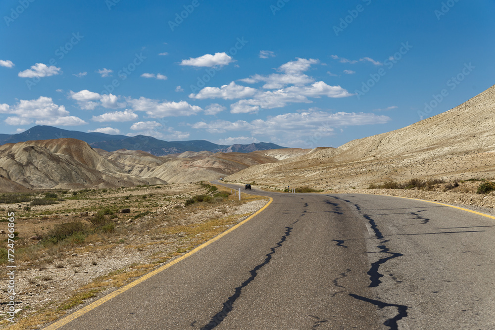 Colorful desert in Azerbaijan. Views of the arid and colorful landscape. Painted hills near with Baku, Azerbaijan Colorful desert in Azerbaijan. Views of the arid and colorful landscape. Painted hills near with Baku, Azerbaijan