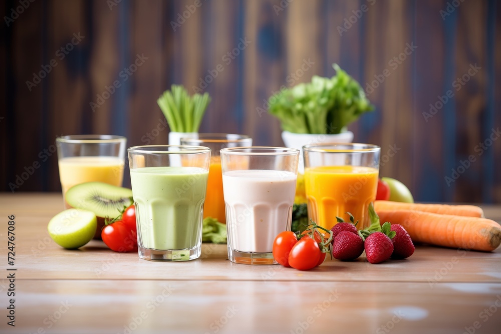 vegetable juice and fruit smoothies blended in glasses vegetable juice and fruit smoothies blended in glasses