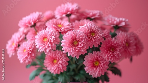  a bunch of pink flowers in a vase on a pink background with a pink wall in the back ground and a pink wall in the back ground with a pink background.