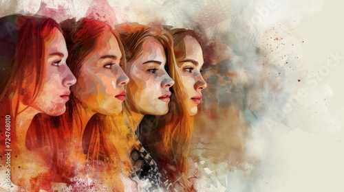 Painting of a group of women in watercolor effect