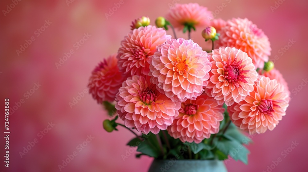a green vase filled with pink flowers on top of a pink background with a pink wall behind the vase and a pink wall behind the vase with pink flowers in it. a green vase filled with pink flowers on top of a pink background with a pink wall behind the vase and a pink wall behind the vase with pink flowers in it.