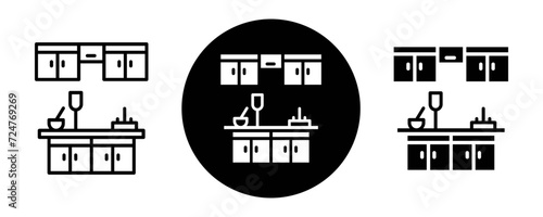 Kitchen cabinet outline icon collection or set. Kitchen cabinet Thin vector line art