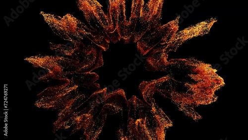 Orange splash of shiny particles 3d motion