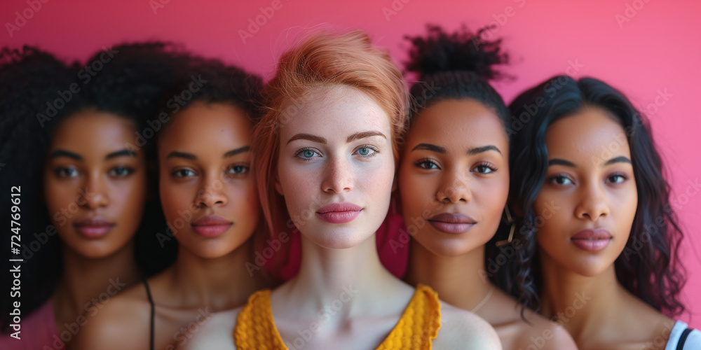 Obraz premium International Women's Day. March 8. Diverse Beauty: Women of Different Ethnicities Together