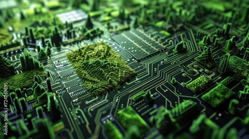 Abstract tech landscape mimicking a city on a circuit board