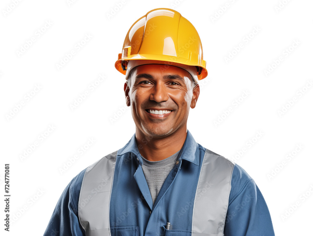 A factory engineer wear worker clothes looking and smille for the camera on transparent background A factory engineer wear worker clothes looking and smille for the camera on transparent background