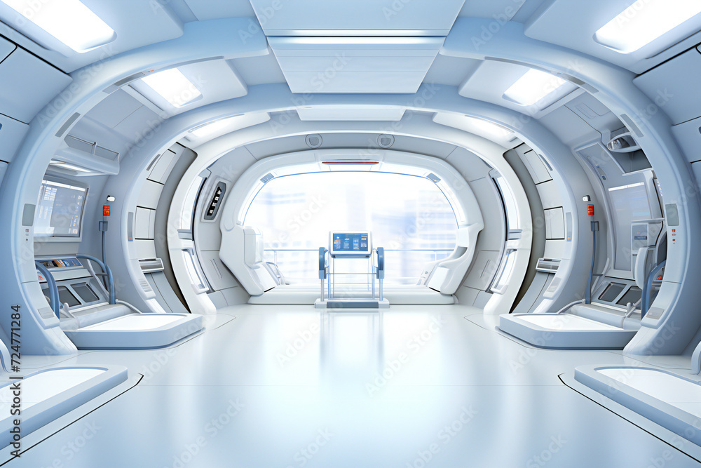 Fototapeta premium White futuristic interior of a space ship or futuristic laboratory