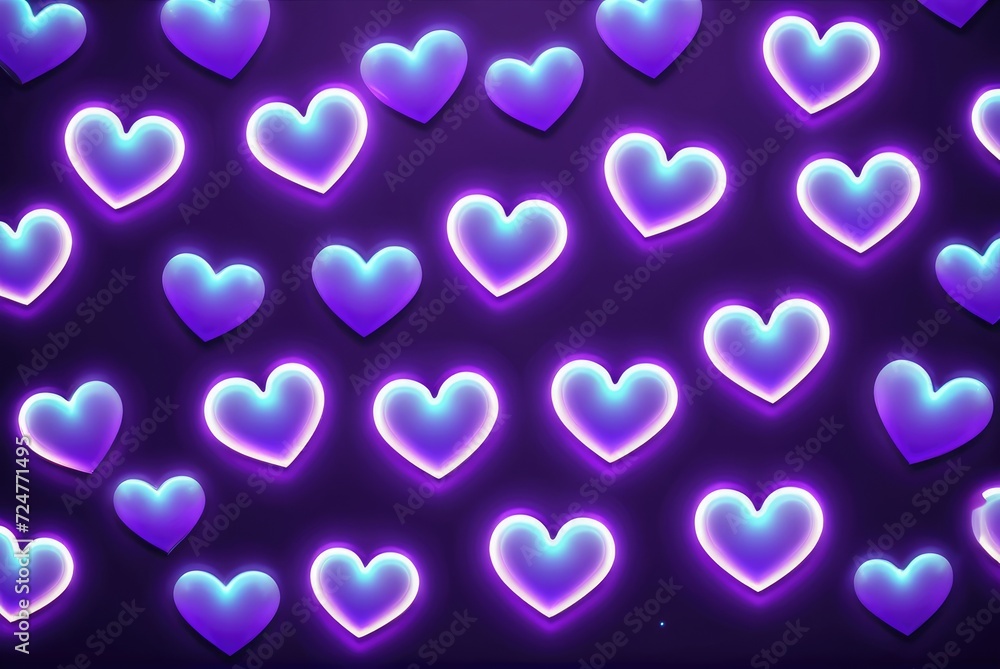 Purple Hearts Background Illuminated by Glowing Neon Cute Hearts by ai generated Purple Hearts Background Illuminated by Glowing Neon Cute Hearts by ai generated