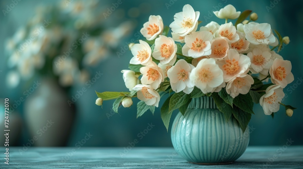 custom made wallpaper toronto digital a close up of a vase with flowers in it on a table next to a vase with flowers in it and another vase with flowers in front of them in the background.