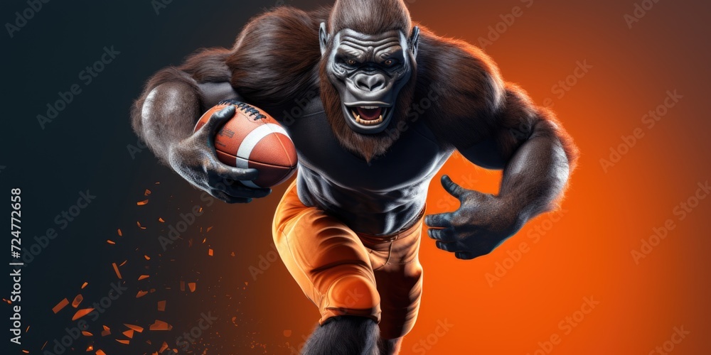 A gorilla running with a football in his hand. Perfect for sports and animal-themed designs A gorilla running with a football in his hand. Perfect for sports and animal-themed designs