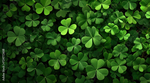 top view of greeny shamrock leaves background photo