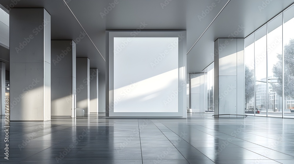 © Muzikitooo - public shopping center mall or business center advertisement board space as empty blank white mockup signboard with copy space area © Muzikitooo - public shopping center mall or business center advertisement board space as empty blank white mockup signboard with copy space area