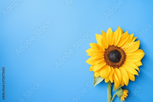 yellow sunflower against a solid blue backdrop