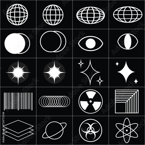 symbol streetwear, one set black and white icons with various shape to streetwear decoration. For digital and printer design