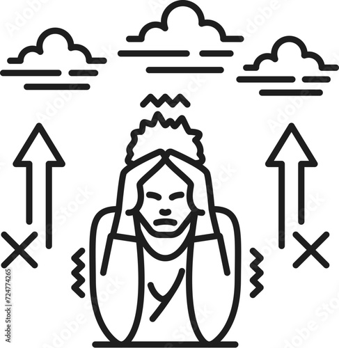 Human uranophobia phobia icon, mental health. Mental disorder, people psychology problem outline vector symbol. Fear of Heaven, human phobia problem thin line pictogram or sign