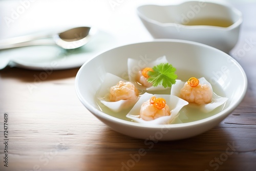 crystal shrimp dumplings on a white dish